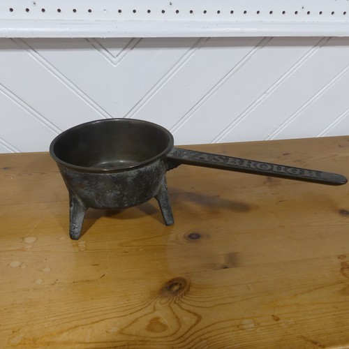 646 - An antique bronze Wasbrough three legged Skillet, W 16 cm x H 11 cm x D 38 cm.