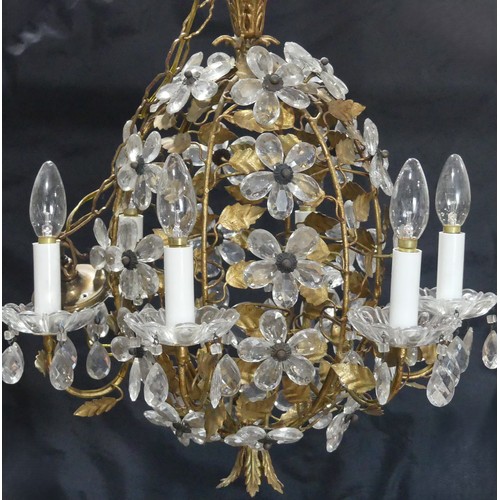 648 - A gilt metal and cut glass Chandelier, in the form of a bunch of flowers, H 52 cm.