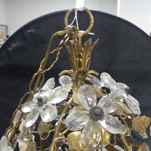 648 - A gilt metal and cut glass Chandelier, in the form of a bunch of flowers, H 52 cm.