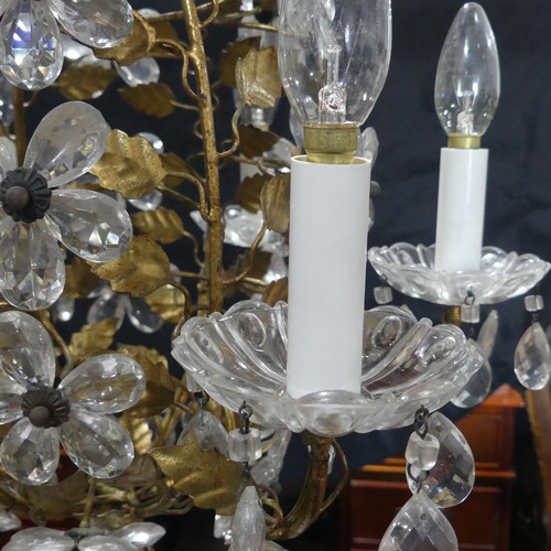 648 - A gilt metal and cut glass Chandelier, in the form of a bunch of flowers, H 52 cm.