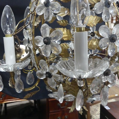 648 - A gilt metal and cut glass Chandelier, in the form of a bunch of flowers, H 52 cm.