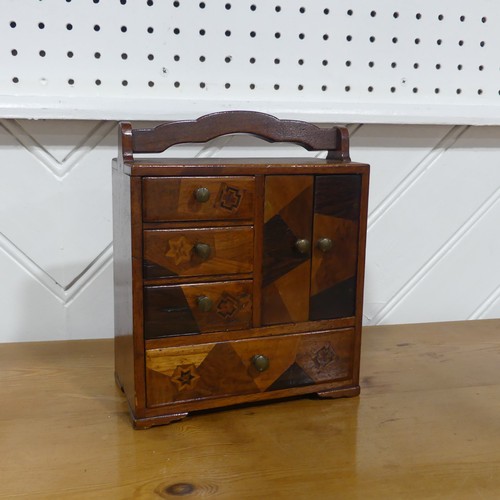 674 - An early 20th century Japanese marquetry table top Cabinet, of small proportions, W 18 cm x H 21 cm ... 