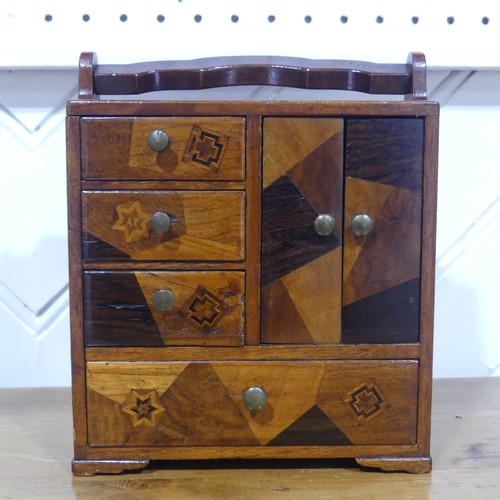 674 - An early 20th century Japanese marquetry table top Cabinet, of small proportions, W 18 cm x H 21 cm ... 