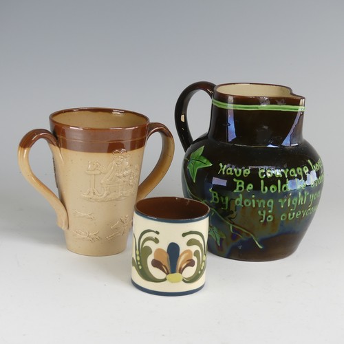 72 - A Longpark pottery Tormohun Ware Jug, in deep brown ground with green slip verse and ivy motifs, inc... 