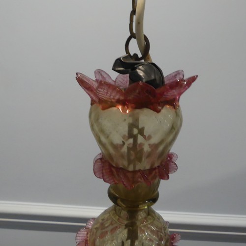 695 - A 20th century Venetian Glass pink and gold-tinted Chandelier, with six scrolled branches, daffodils... 