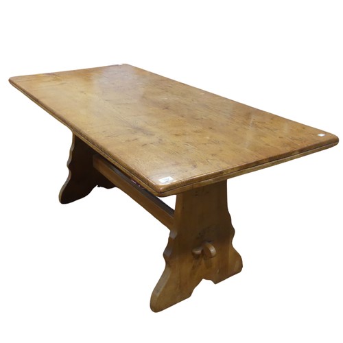 692 - An early 20th century light oak refectory dining Table, of peg construction, W 168 cm x H 73 cm x D ... 