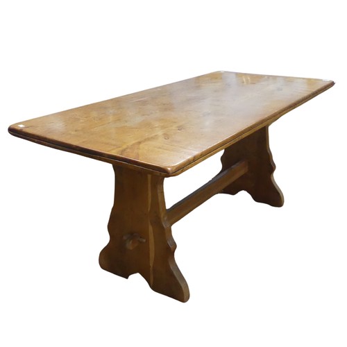 692 - An early 20th century light oak refectory dining Table, of peg construction, W 168 cm x H 73 cm x D ... 