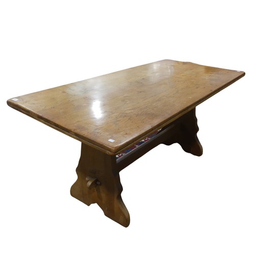 692 - An early 20th century light oak refectory dining Table, of peg construction, W 168 cm x H 73 cm x D ... 