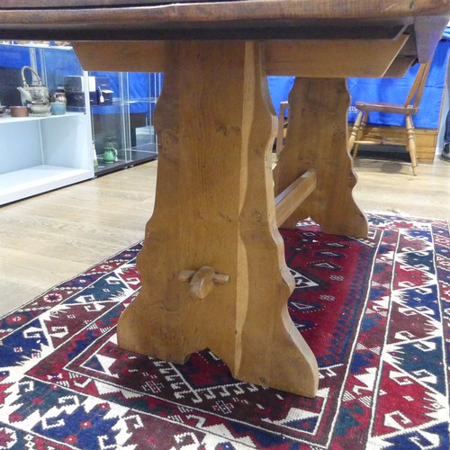 692 - An early 20th century light oak refectory dining Table, of peg construction, W 168 cm x H 73 cm x D ... 