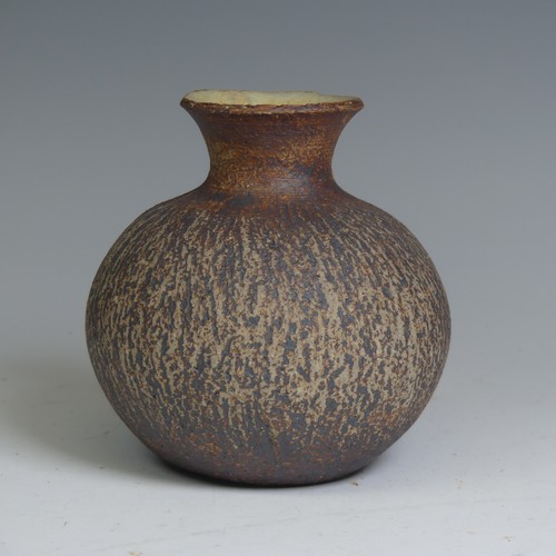 95 - Waistel Cooper (1921-2003); a squat stoneware vase with textured iron surface and glazed interior, p... 