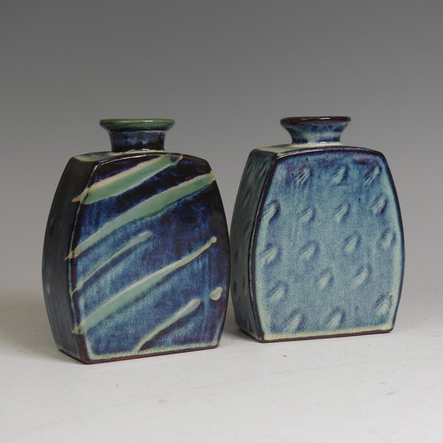 69 - A Philip and Frannie Leach for Springfield Pottery slab Vase, of squat form, decorated in deep blue ... 