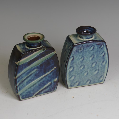 69 - A Philip and Frannie Leach for Springfield Pottery slab Vase, of squat form, decorated in deep blue ... 