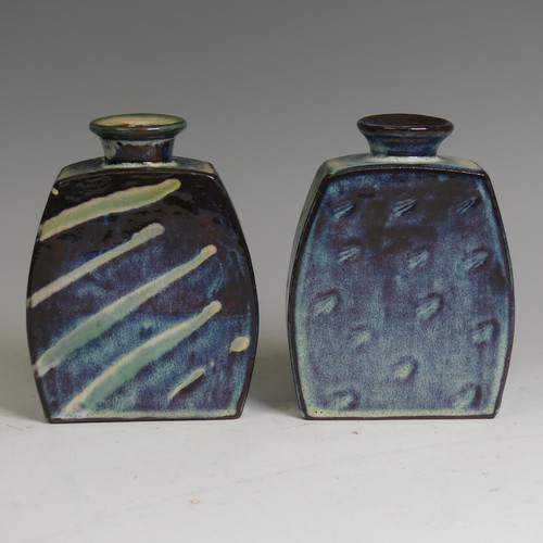 69 - A Philip and Frannie Leach for Springfield Pottery slab Vase, of squat form, decorated in deep blue ... 