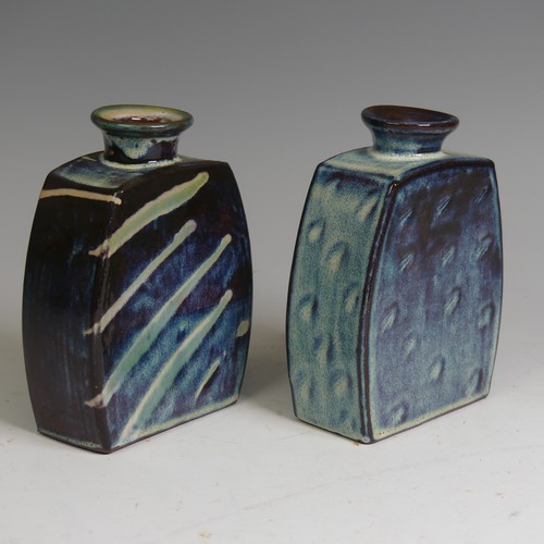 69 - A Philip and Frannie Leach for Springfield Pottery slab Vase, of squat form, decorated in deep blue ... 