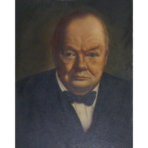 226 - 20th century School, Winston Churchill, head and shoulders portrait, oil on canvas, 50cm x 40cm, fra... 