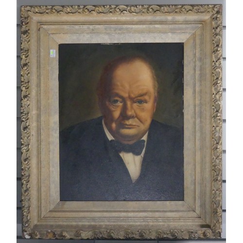 226 - 20th century School, Winston Churchill, head and shoulders portrait, oil on canvas, 50cm x 40cm, fra... 