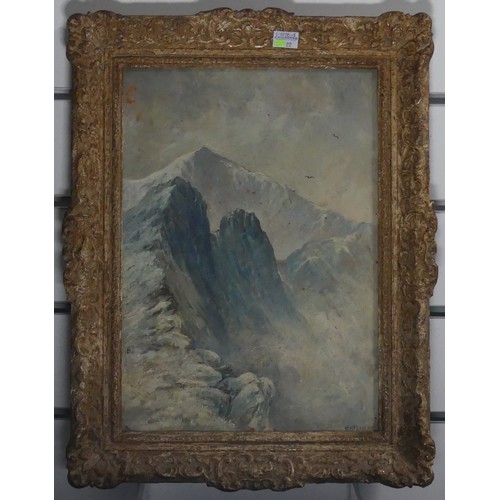 195 - C. H. French (Early 20th century School), “Crib Goch Pinnacles, Snowdon, N. Wales”, oil on board, be... 