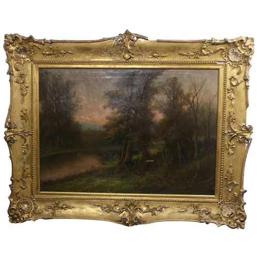 196 - English School (19th century), Wooded river landscapes, a pair, oil on canvas, indistinctly signed, ... 