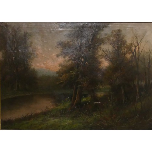 196 - English School (19th century), Wooded river landscapes, a pair, oil on canvas, indistinctly signed, ... 