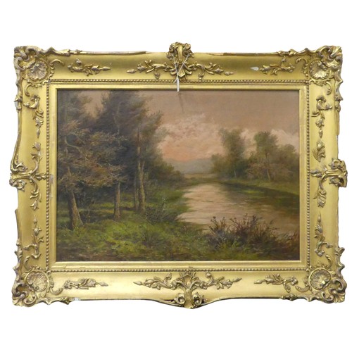 196 - English School (19th century), Wooded river landscapes, a pair, oil on canvas, indistinctly signed, ... 