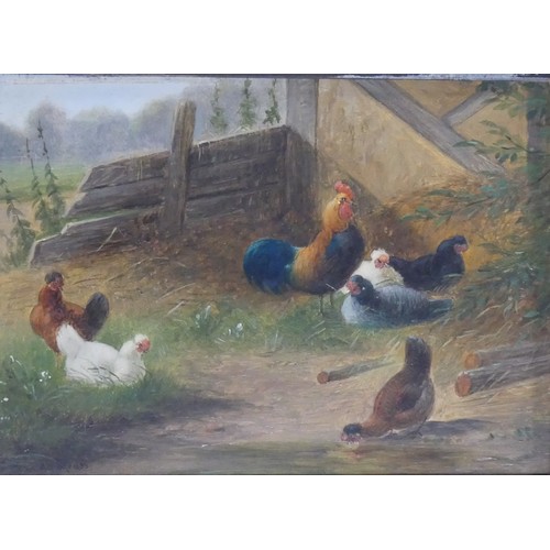 228 - Van Der Strass (20th century), Chickens in a farmyard, and Ducks in a pond, a pair, oil on panel, bo... 