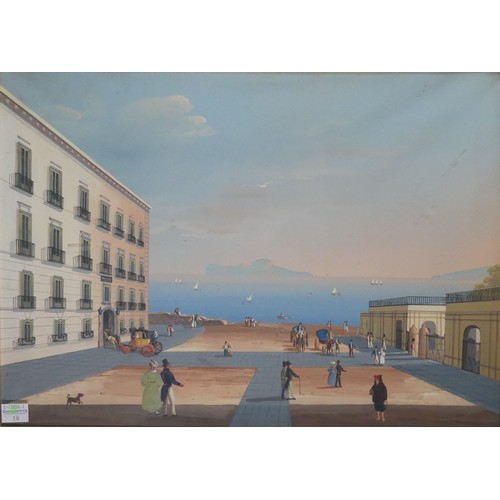 200 - Neapolitan School (19th century) Villa Reale, Naples, a pair, gouache on paper, 30cm x 43cm, in glaz... 