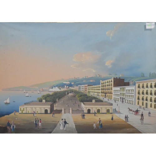 200 - Neapolitan School (19th century) Villa Reale, Naples, a pair, gouache on paper, 30cm x 43cm, in glaz... 