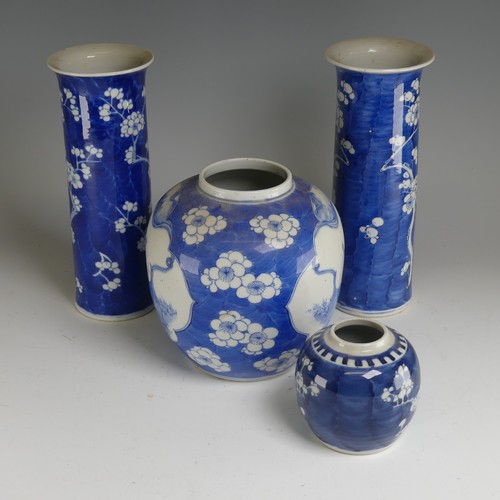 158 - A matched pair of Chinese blue and white prunus pattern Sleeve Vases, mid 20th century, decorated in... 