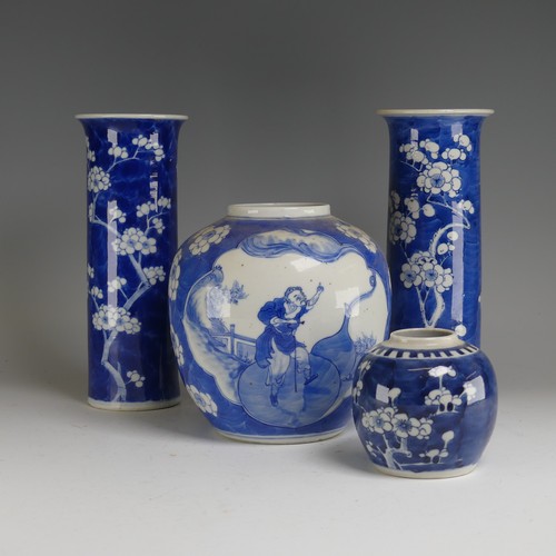 158 - A matched pair of Chinese blue and white prunus pattern Sleeve Vases, mid 20th century, decorated in... 