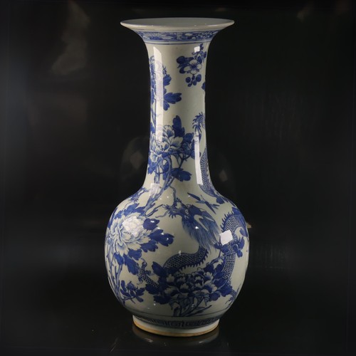 159 - A large late 19thC Chinese blue and white porcelain Vase, of baluster form with long tapering neck a... 