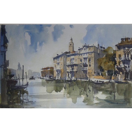 201 - John Hoar (British, b.1947), Venetian canal scene, watercolour, signed, 32cm x 50cm, and another wat... 