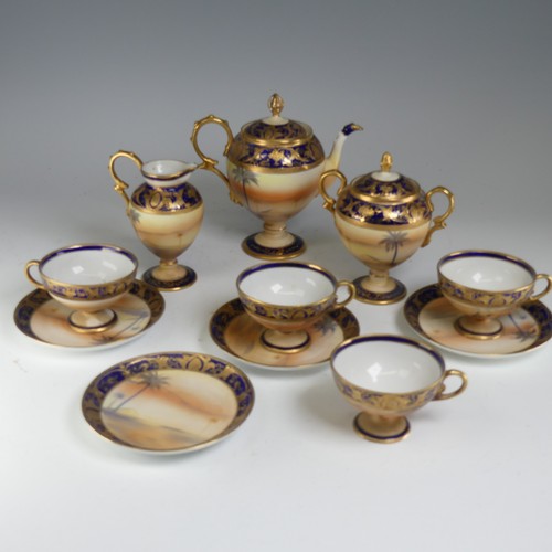 103 - A Noritake 'Bedouin' pattern four-piece Tea Set, comprising Teapot, Sucrier, Milk Jug, four Teacups ... 