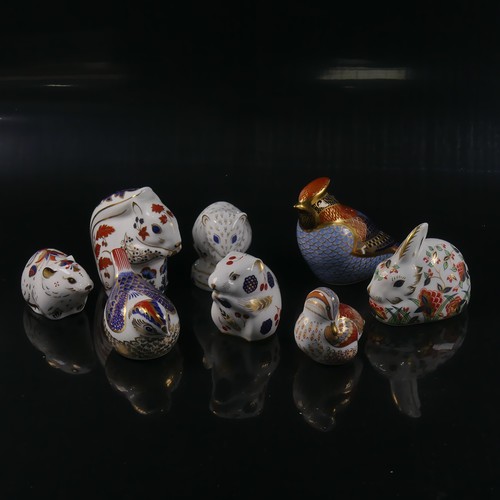 104 - A quantity of Royal Crown Derby Paperweights, to comprise a Teal Duckling, Meadow Rabbit, Bank Vole,... 