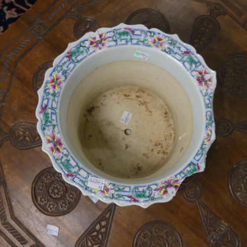 161 - An early 20thC Chinese porcelain famille rose Jardinière, with Saucer, of hexagonal form, decorated ... 