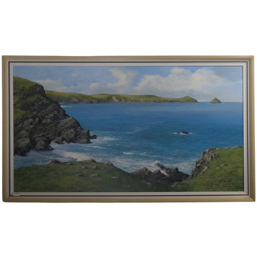 229 - John Hewitt (British, 1922-2006), Cornish Coastal Landscape, oil on board, signed, 50cm x 90cm, fram... 