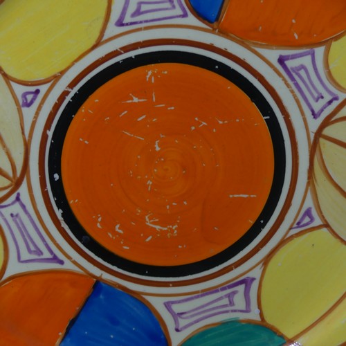 107 - A Clarice Cliff Fantasque 'Melon' pattern Leda Plate, decorated in bright colours and abstracted fru... 