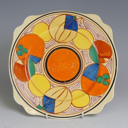 107 - A Clarice Cliff Fantasque 'Melon' pattern Leda Plate, decorated in bright colours and abstracted fru... 