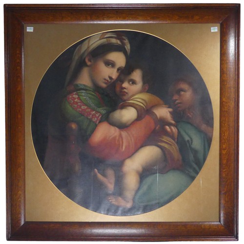 207 - After Raphael (Italian, 1483-1520), Madonna della Seggiola, oil on canvas, tondo, 68cm x 68cm, with ... 