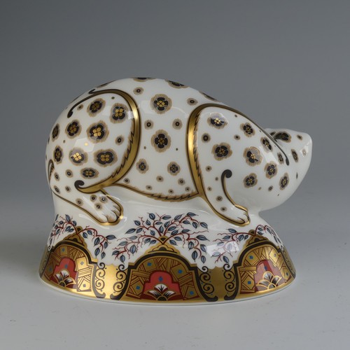 122 - A Royal Crown Derby 'Snow Leopard' Paperweight, with gold stopper and box.