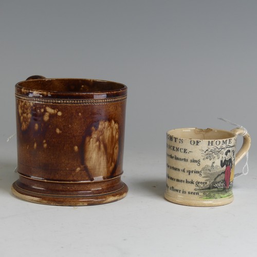 136 - A 19thC pearlware Child's Mug, with transfer printed poem entitled 'The Delights of Home. Innocence'... 