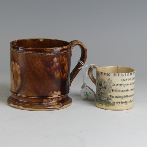 136 - A 19thC pearlware Child's Mug, with transfer printed poem entitled 'The Delights of Home. Innocence'... 