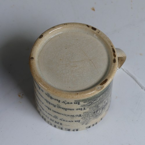 136 - A 19thC pearlware Child's Mug, with transfer printed poem entitled 'The Delights of Home. Innocence'... 