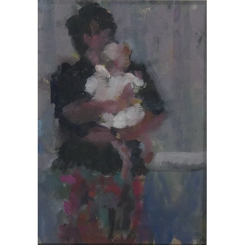 232 - Prue Sapp (British, 1928-2013), Babe in Arms, oil on board, 21cm x 15cm, framed, with Sulis Fine Art... 