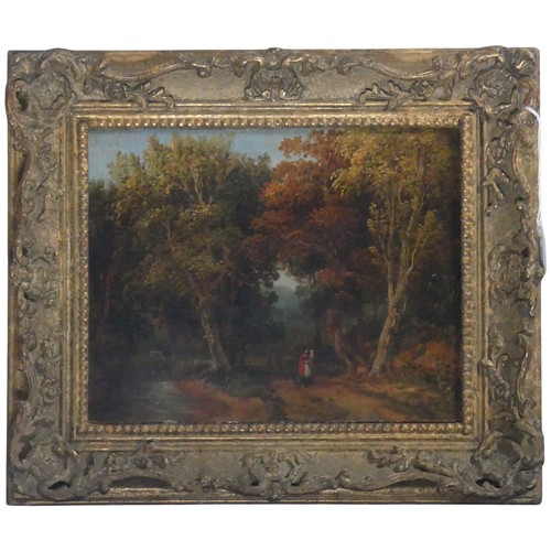 219 - Attributed to John Glendall (1789-1865), Landscape with Figures, oil on canvas, bears label verso, 1... 