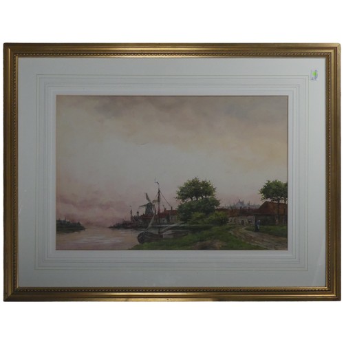 237 - Jan Van Couver (Dutch School, 1836-1909), Dutch river landscape, watercolour, signed 'J Van Couver' ... 