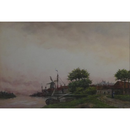 237 - Jan Van Couver (Dutch School, 1836-1909), Dutch river landscape, watercolour, signed 'J Van Couver' ... 