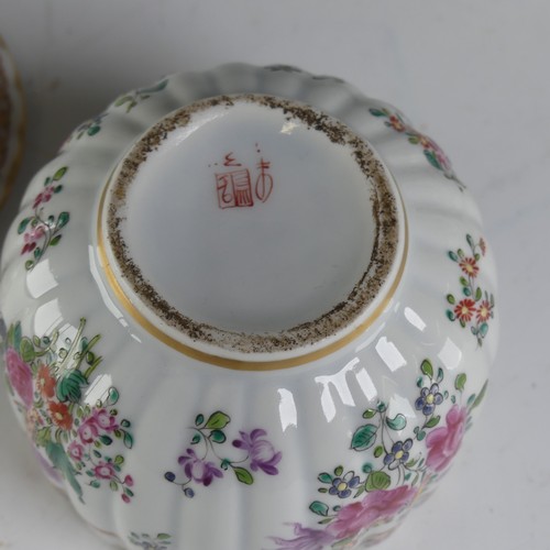 150 - A French Armorial three piece Tea Set, in the Chinese famille rose style, of lobed form, including T... 