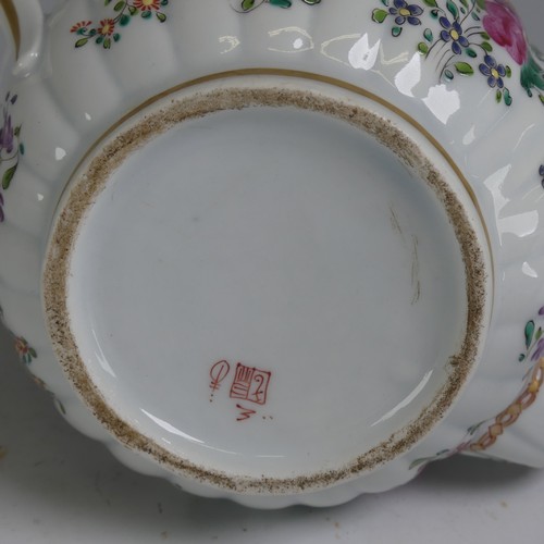 150 - A French Armorial three piece Tea Set, in the Chinese famille rose style, of lobed form, including T... 