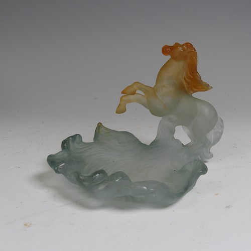 151 - Daum France, a pate de verre 'Chevaux de Marly' prancing horse, 10cm high, the base etched 'Daum Fra... 