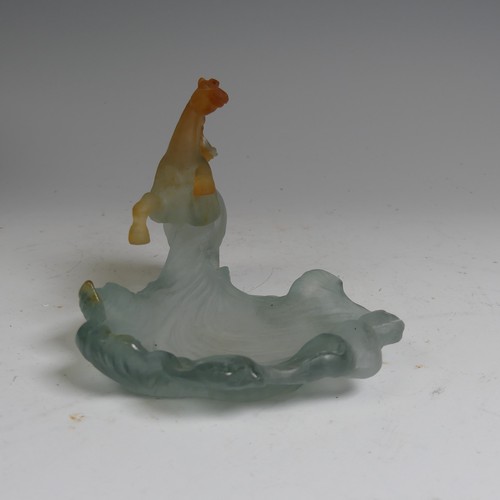 151 - Daum France, a pate de verre 'Chevaux de Marly' prancing horse, 10cm high, the base etched 'Daum Fra... 